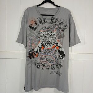 Y2K Marc Ecko Unltd T-Shirt Mens‎ 3XL Grey Tiger Snake Graphic V-Neck Streetwear